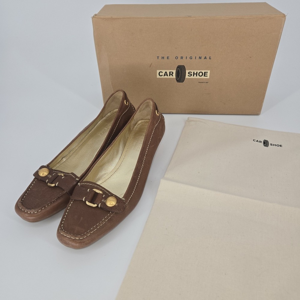 The Original Car Shoe Brown Leather Kitten Heel 36 Gold Bit Italy Calzature Donn